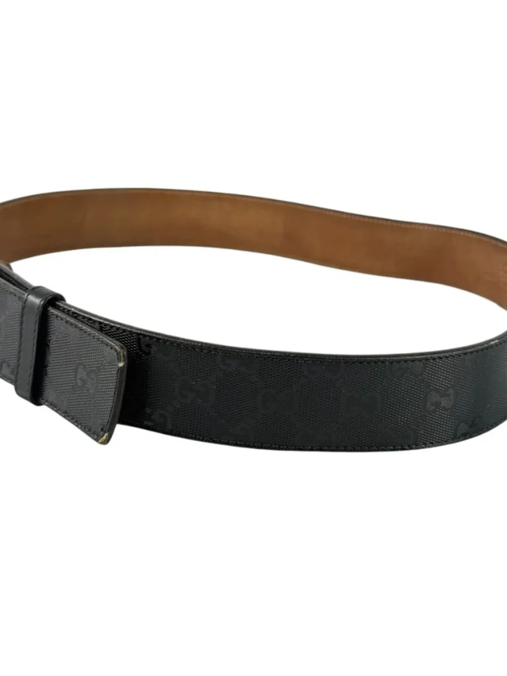 GUCCI Black Canvas & Leather Supreme GG Interlocking Buckle Mens Belt 90/36